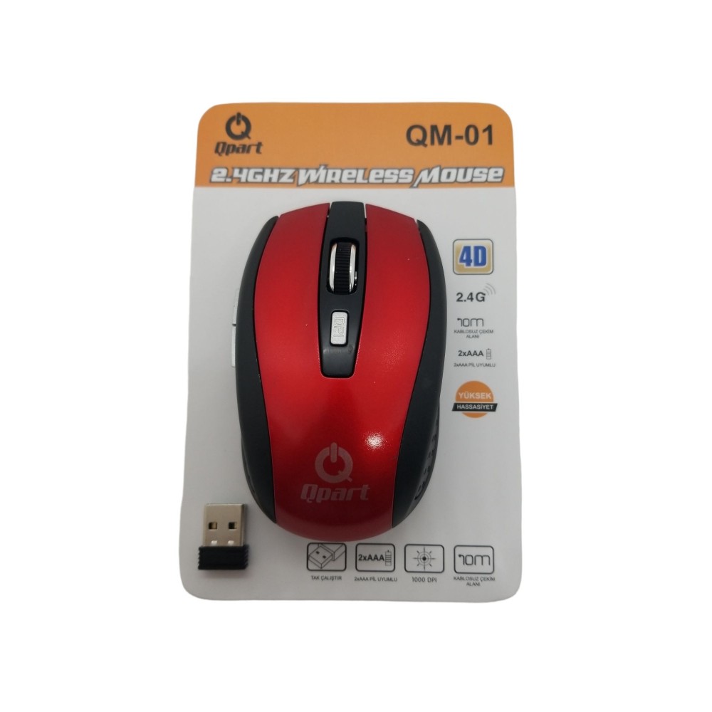 Qpart Qm-01K Wireless Kırmızı Kablosuz Mouse