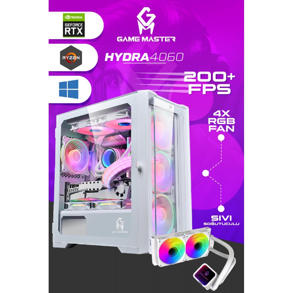 Game Master Hydra 4060 Ryzen 5 5600 Cpu 16Gb 3200Mhz Ram 512Gb Nvme M.2 Ssd Rtx4060 Sıvı Soğutuculu Gaming Pc