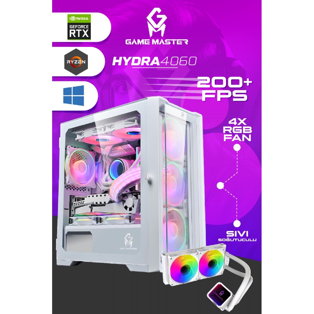 Game Master Hydra 4060 Ryzen 5 5600 CPU 32GB 3200MHz RAM 1TB NVMe M.2 SSD RTX4060 Sıvı Soğutuculu Gaming Pc